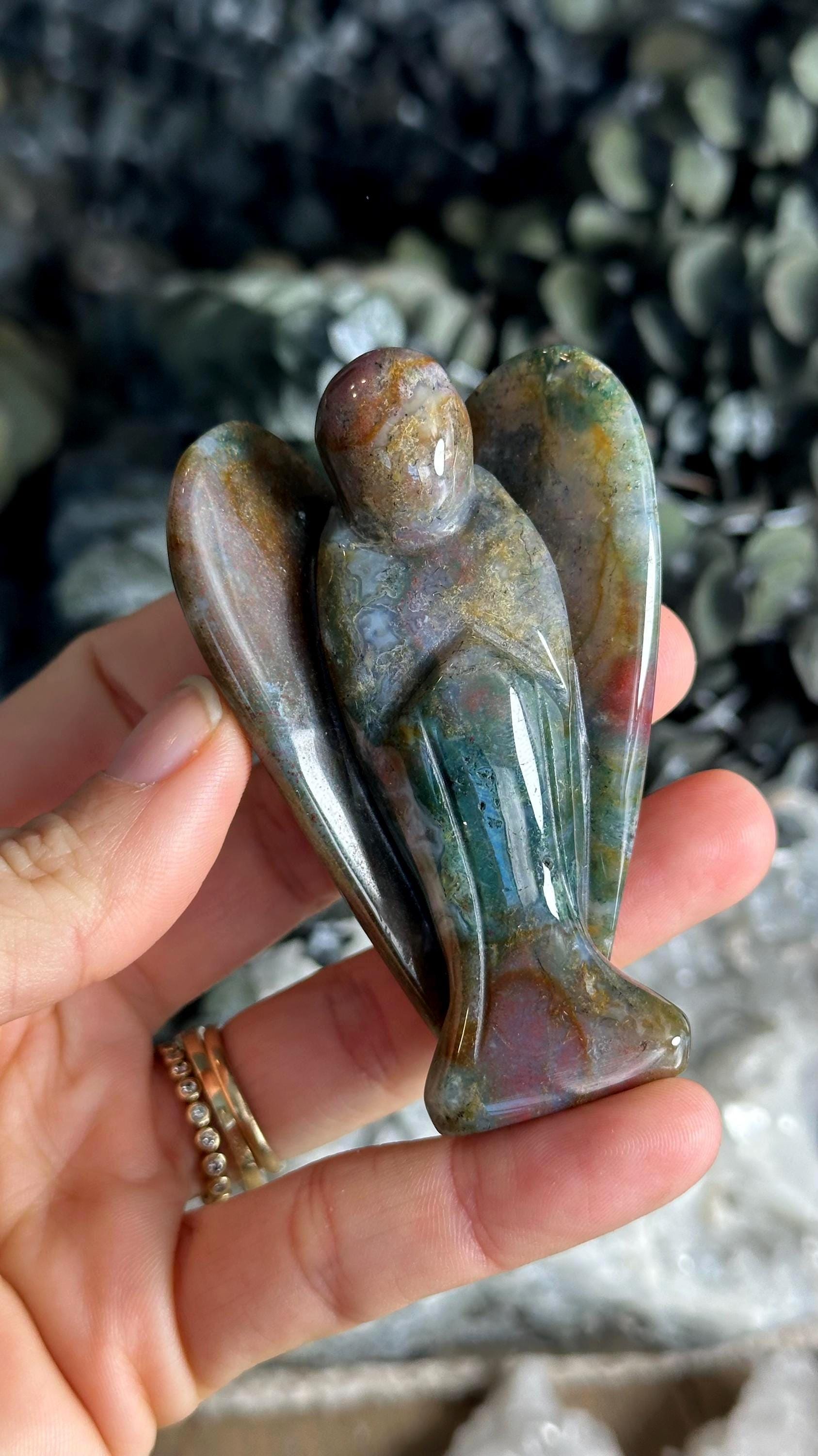 3” Rainbow Bloodstone Angel Crystal Carving