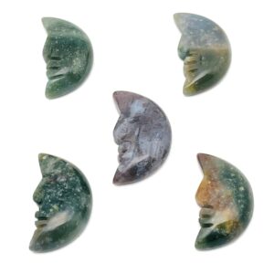 African Bloodstone Crystal Moon Face - Crystal Smile Moon - Gemstone Carved Moon - Healing Crystal - Gemstone Crescent – 25mm – MS1007