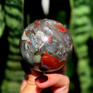 African Bloodstone sphere w/ stand - aka Heliotrope crystal for spiritual, emotional, and physical healing  - rare crystal