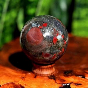 African Bloodstone sphere w/ stand - aka Heliotrope crystal for spiritual, emotional, and physical healing  - rare crystal