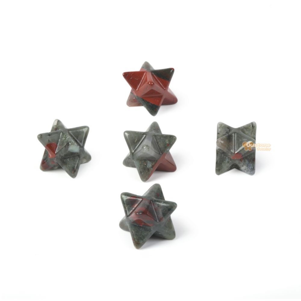 Carved African Bloodstone  Gemstone Crystal Merkaba Star Energy Healing Sacred Geometry Chakra Stone