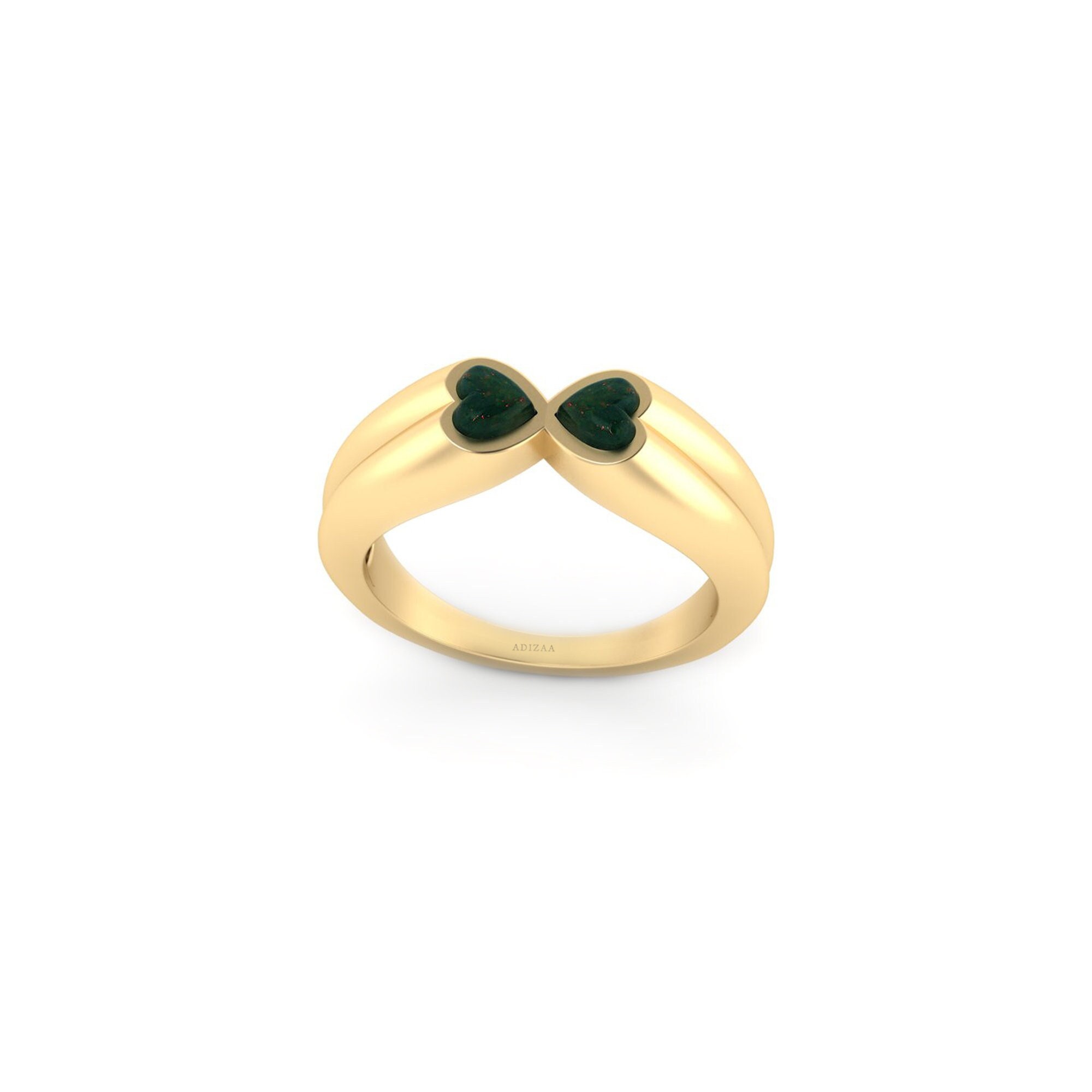 Bloodstone Dainty Heart Shape Gemstone Ring, Multi Stone Ring, Birthstone Ring, Gold Filled Minimalist Brass Jewelry Gift For Best Friend