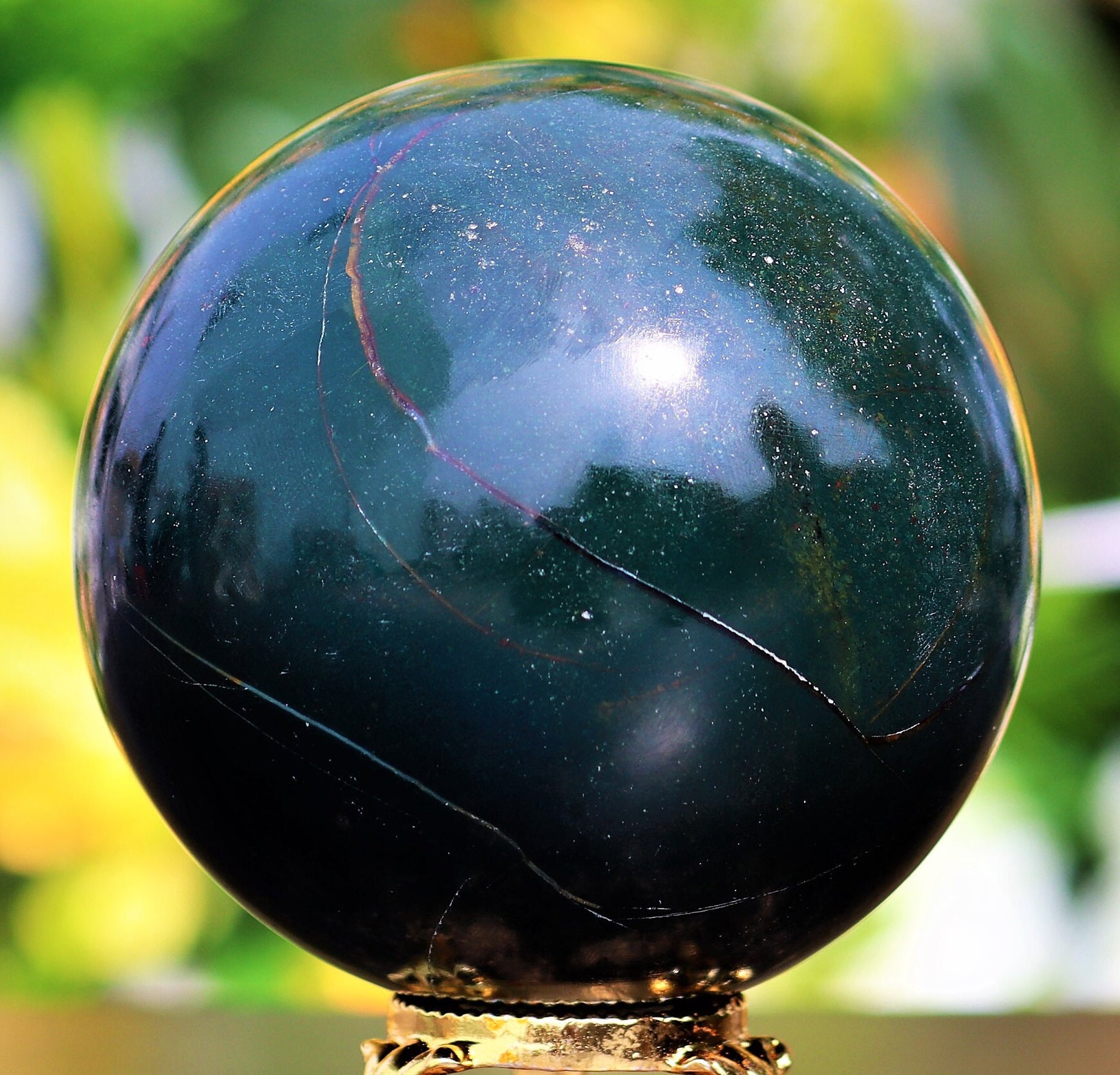 Green Bloodstone Sphere: 80mm Crystal Ball, Chakra Balancing Decor