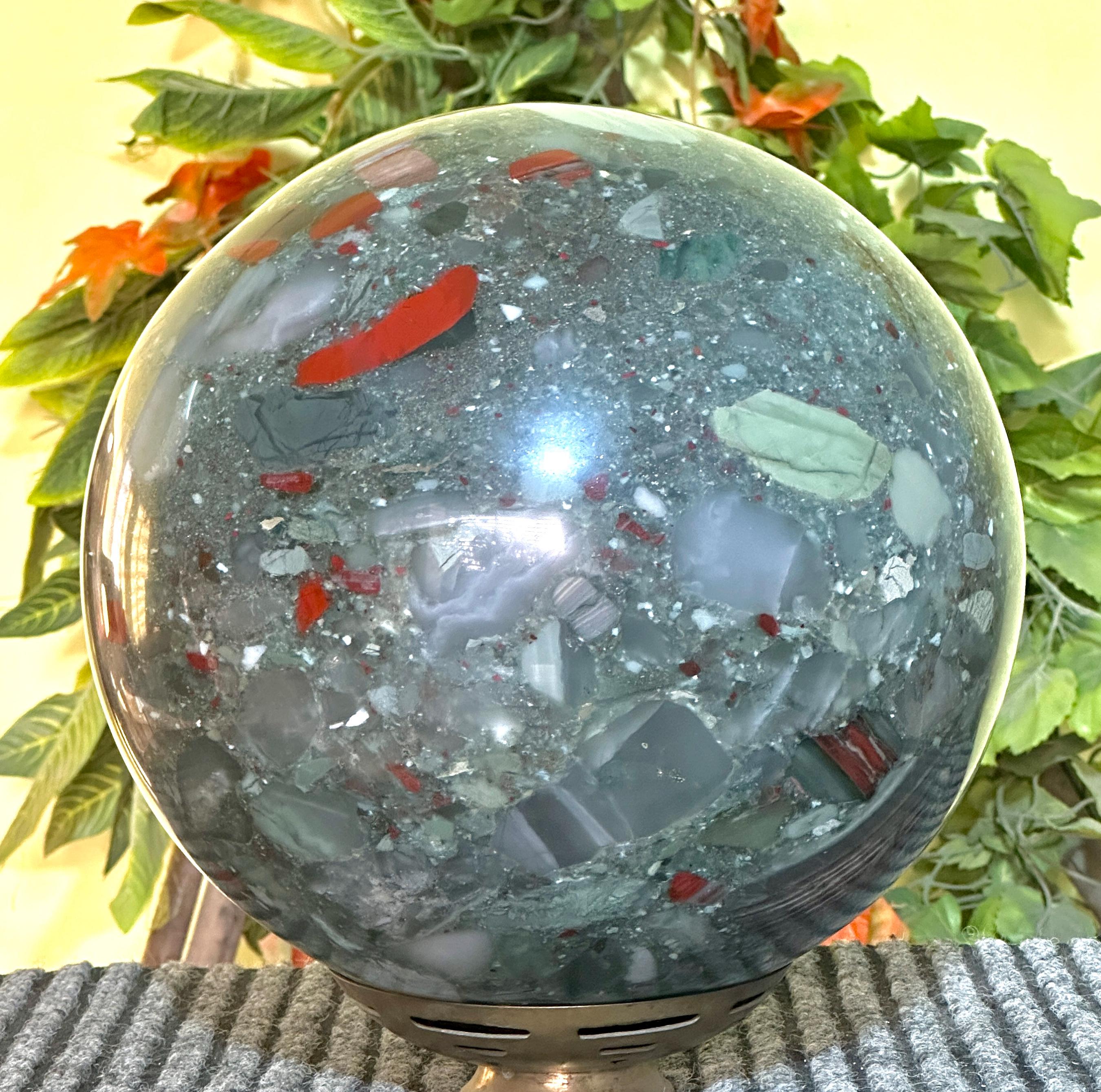 Aaa Bloodstone African Huge Crystal Sphere ,healing Crystal Ball, Premium Heliotrope Gemstone Orb, Collector Mineral Decor, Home Decor