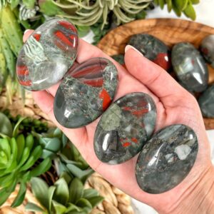 Bloodstone Palmstone | 1-2 Oz | - No. 171 (polished Green Red Crystal Pocket Stone Palm, Heart Chakra)