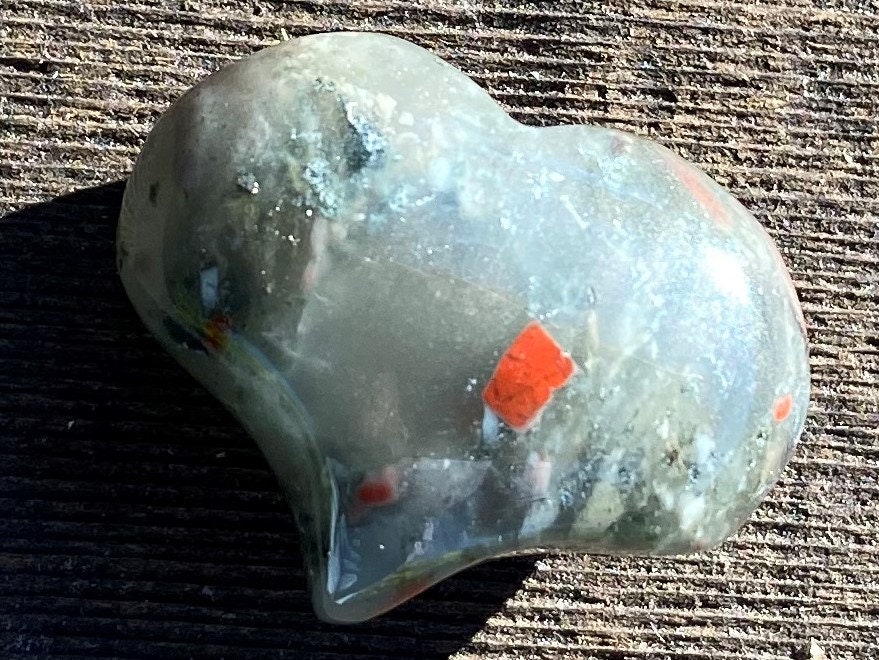 Bloodstone, Puffy Heart, Pocket Worry Healing Stone, With Positive Healing Energy!