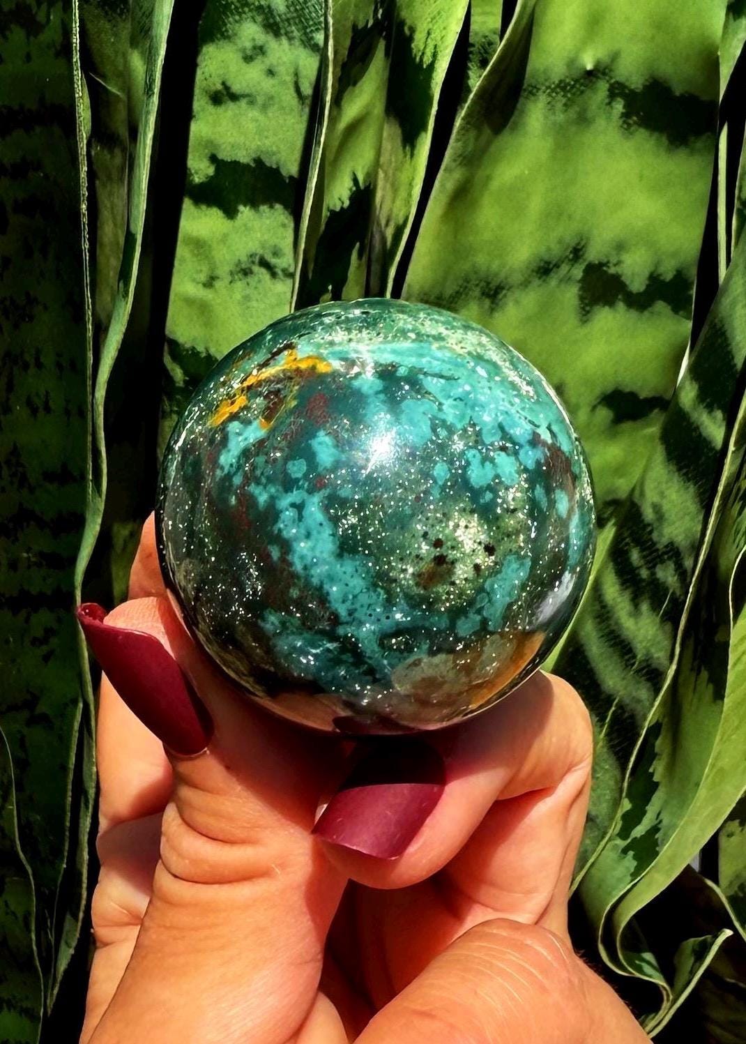 Bloodstone Sphere W/ Stand - Aka Heliotrope Crystal For Spiritual, Emotional, And Physical Healing - Bloodstone Crystal - Rare Crystal