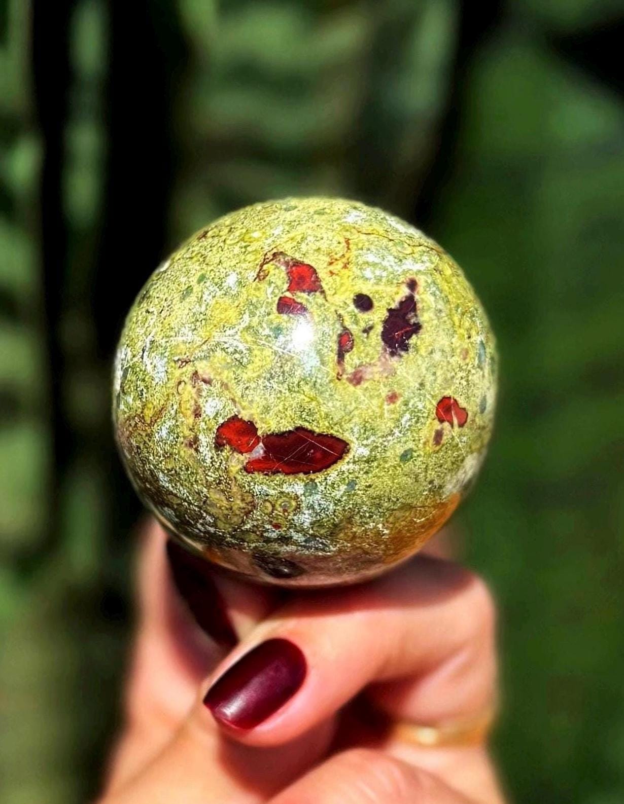 Bloodstone Sphere W/ Stand - "dragon Bloodstone" From Africa