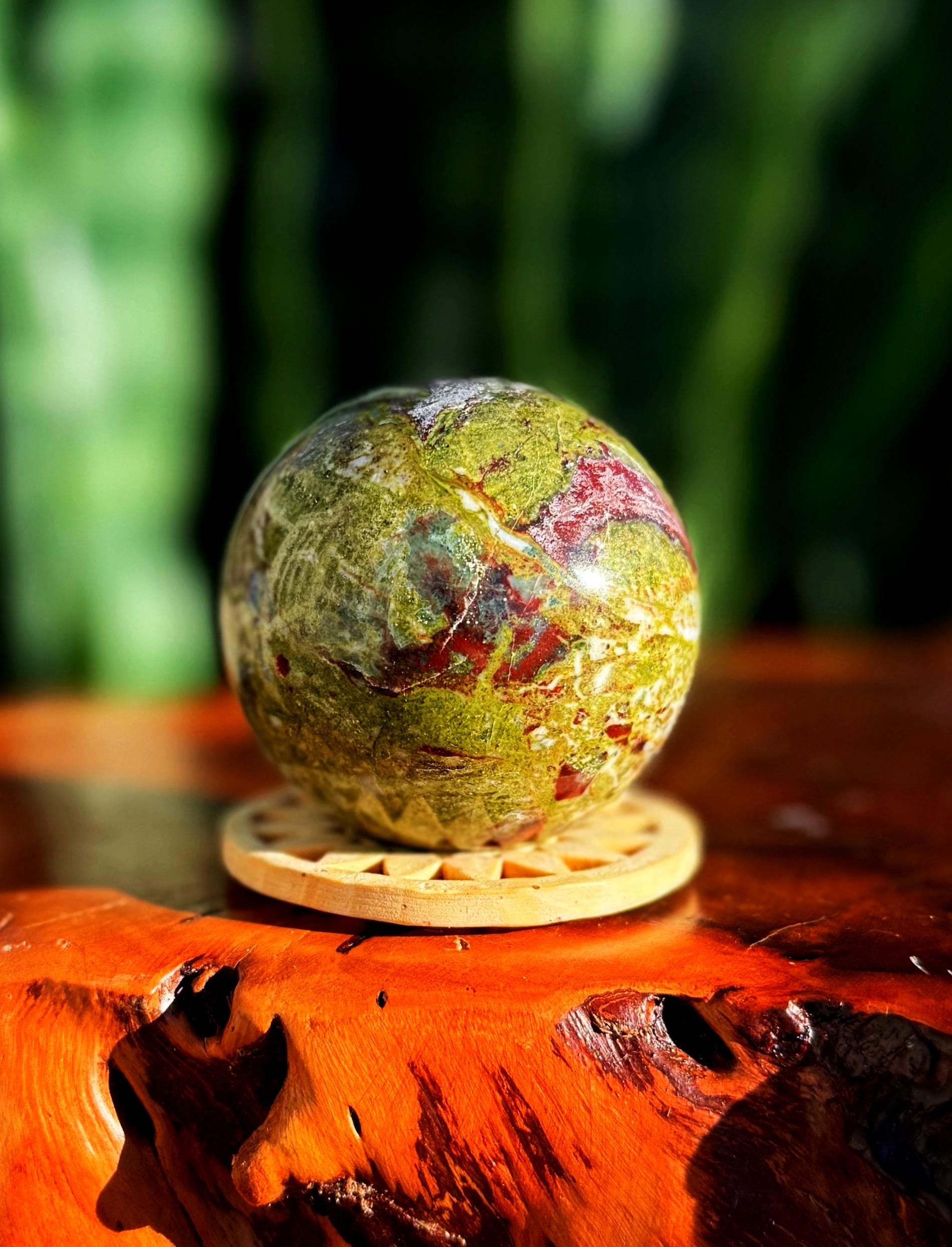 Bloodstone Sphere W/ Stand - "dragon Bloodstone" From Africa
