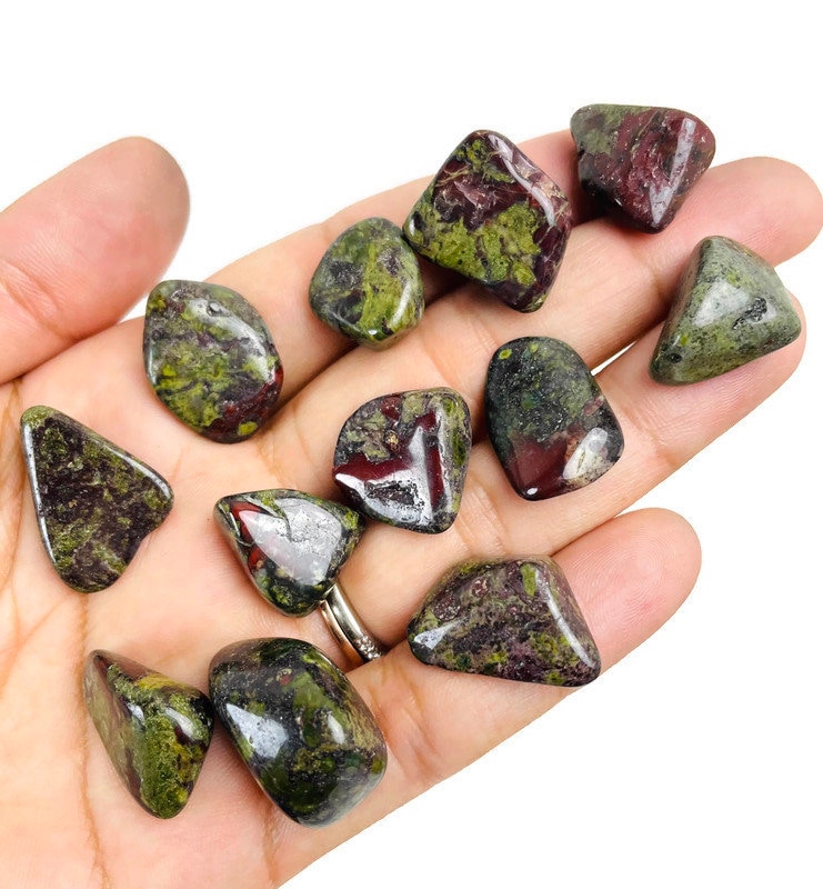 Dragon Bloodstone Crystal: Tumbled Green & Red Gemstone (3 Pieces)