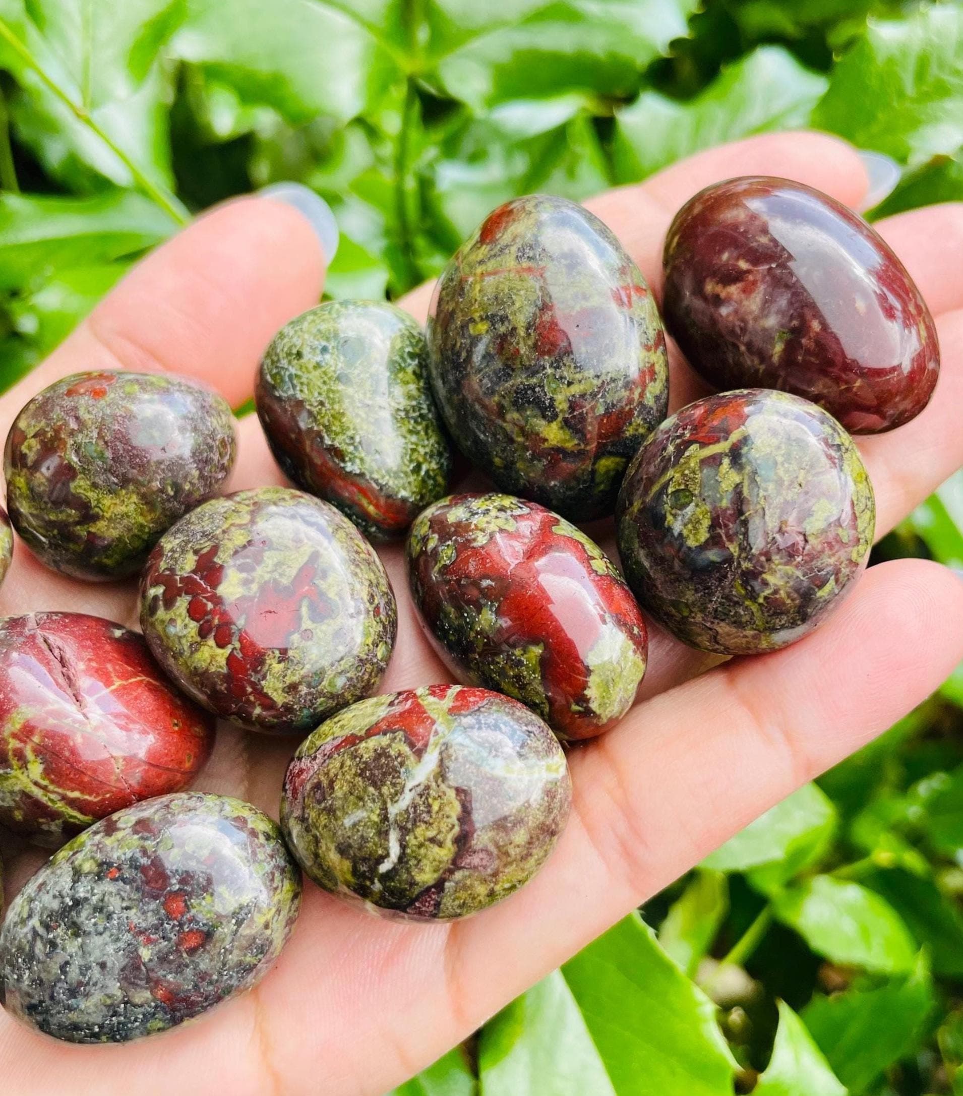 Tumbled Dragon Bloodstone Crystal: Polished Green & Red Gemstone