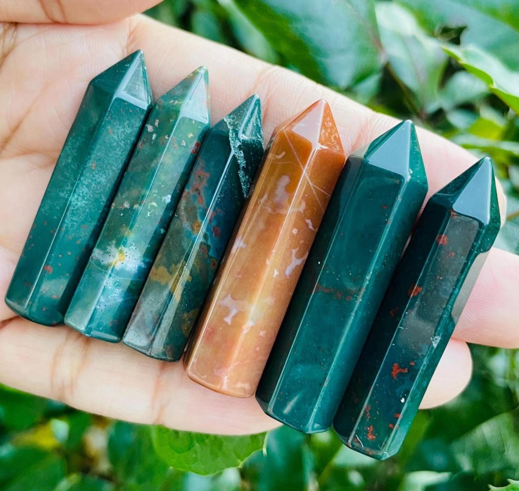 Long Tumbled Bloodstone Crystal Point: Faceted Polished Gemstone (45mm)