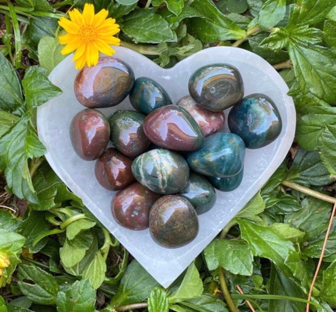Polished Bloodstone Tumbled Stone: Green Heliotrope