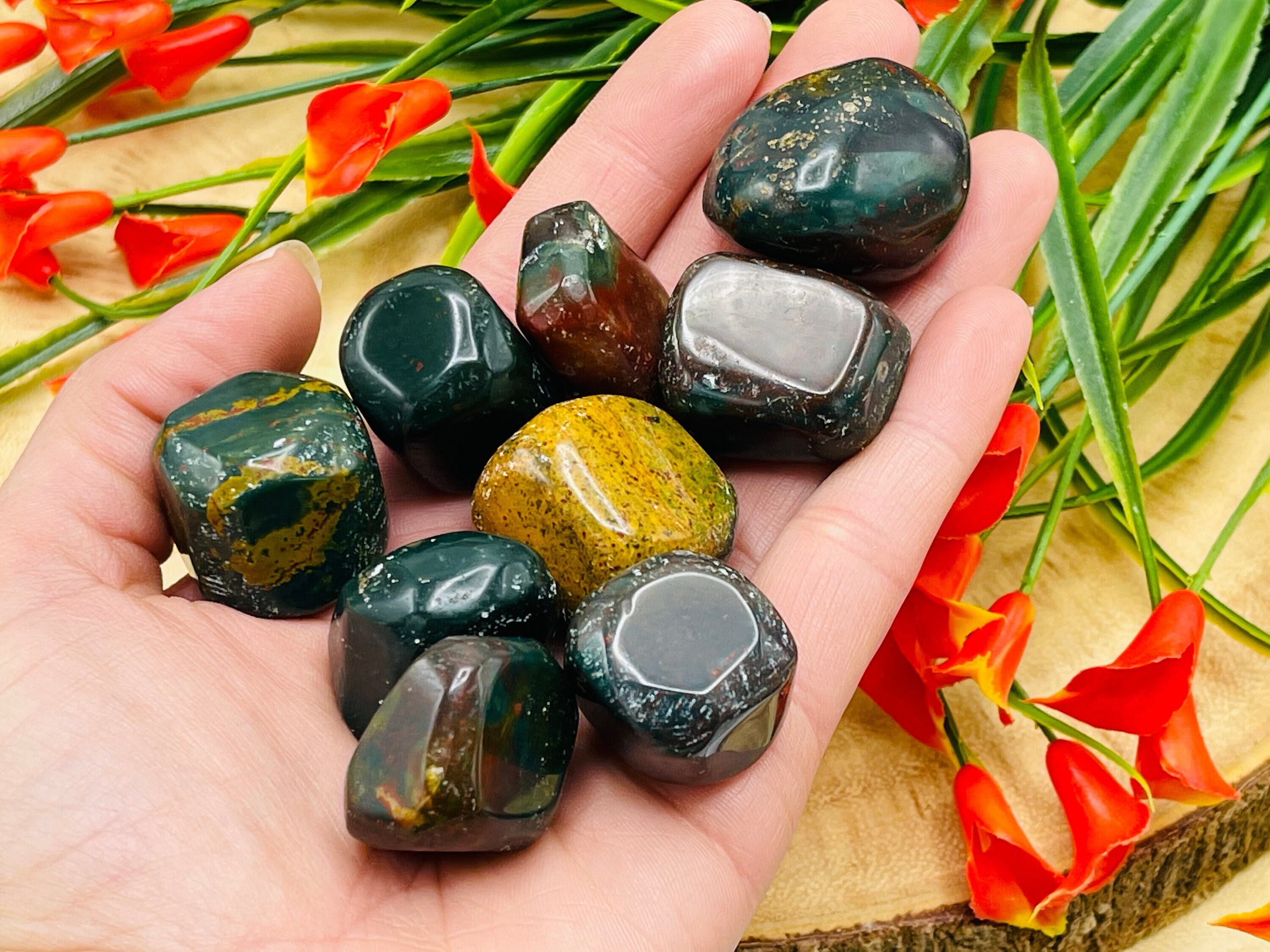 Bloodstone Tumbled Stone, Heliotrope Tumbled Crystal Gemstone, Bloodstone Jasper Tumbled Rocks