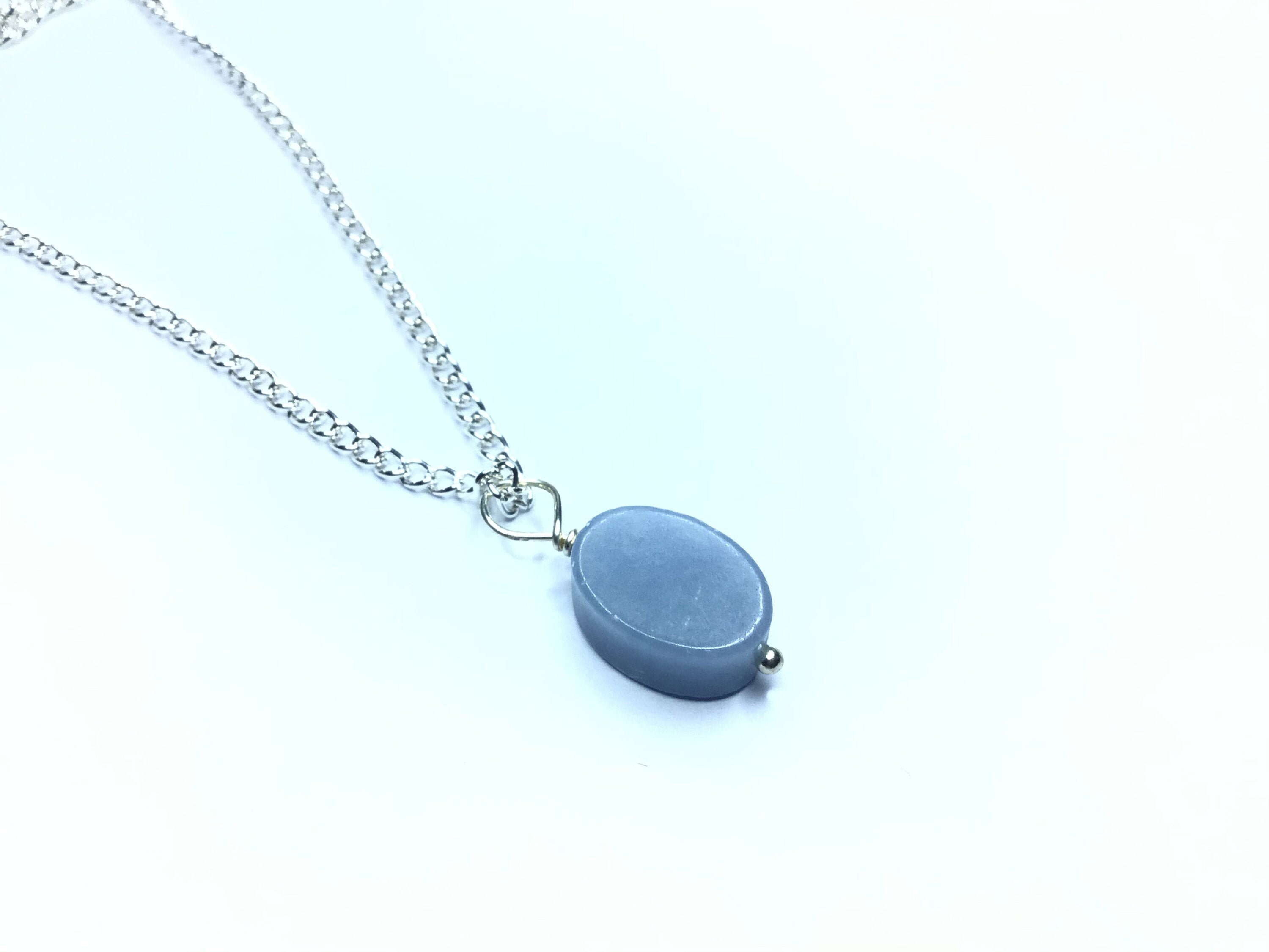 Blue Angelite Necklace, Oval Pendant, Genuine Raw Rough Natural Gemstone, Crystal Healing, Birthday, Uk Gift Her, Something Blue, Wedding