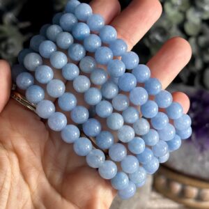 8mm Blue Calcite Bracelet, Round Beading