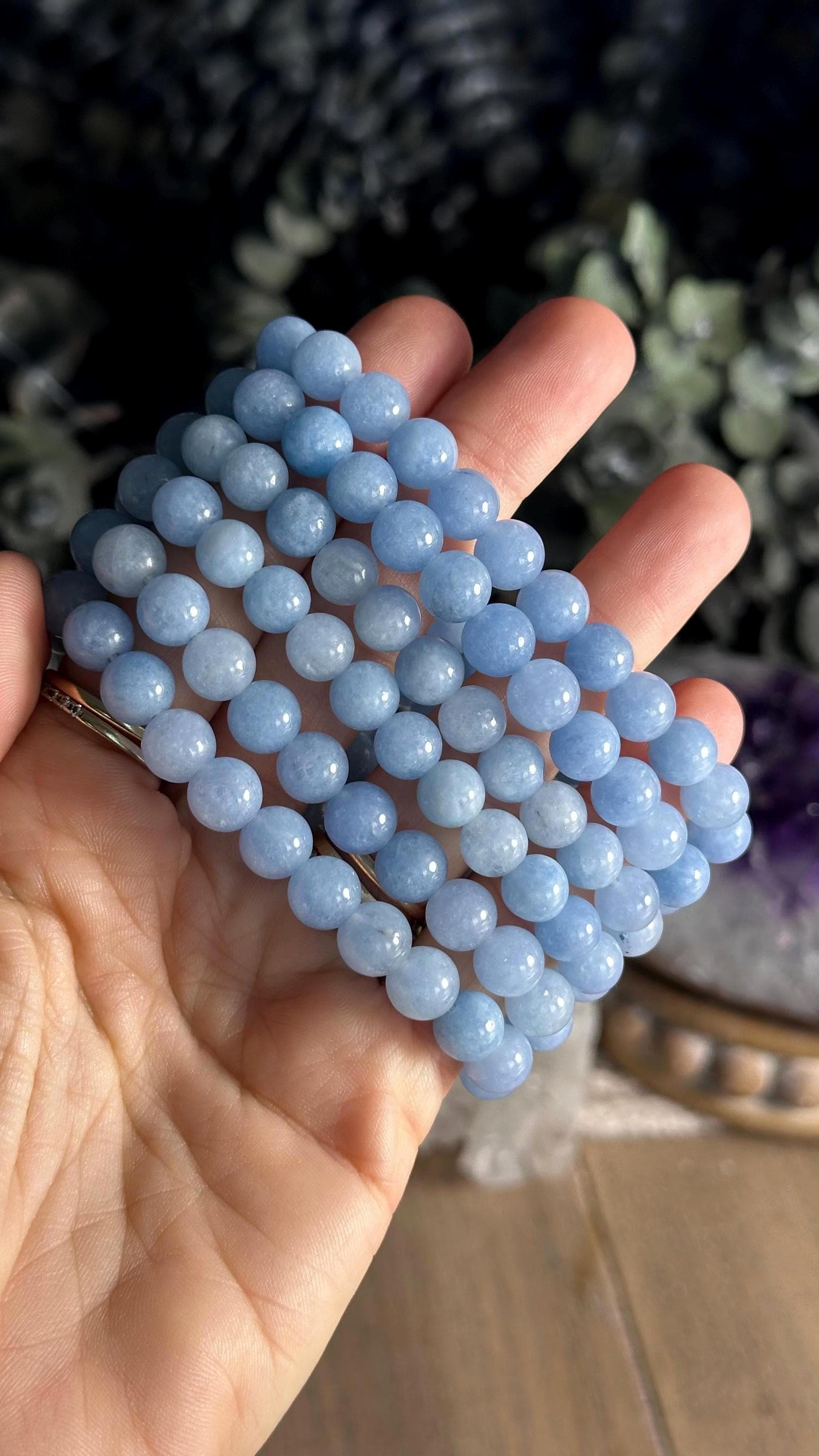 8mm Blue Calcite Bracelet, Round Beading