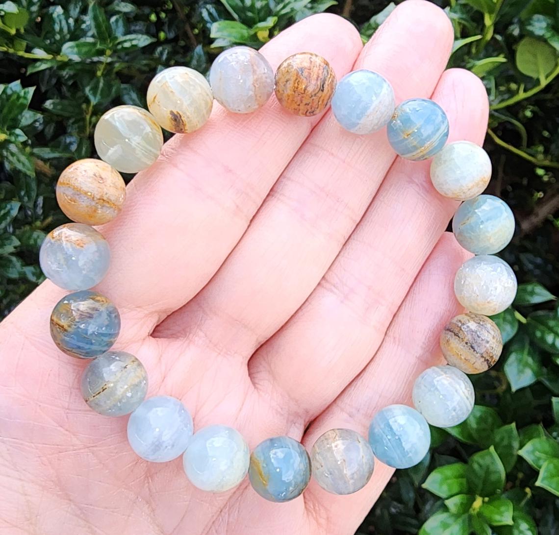 Blue Calcite Gemstone Beaded Bracelet, Earthy Pretty Light Blue Bracelet, Stretchy Bracelet, 10mm Gemstone Bracelet, Stacking Bracelets