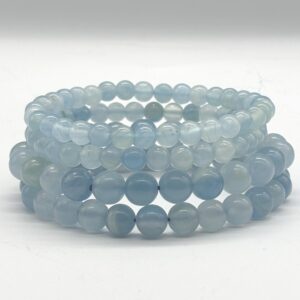 Blue Calcite Gemstone Round Beads Bracelet Sample Strand - 6mm Or 8mm - 7.5" Long