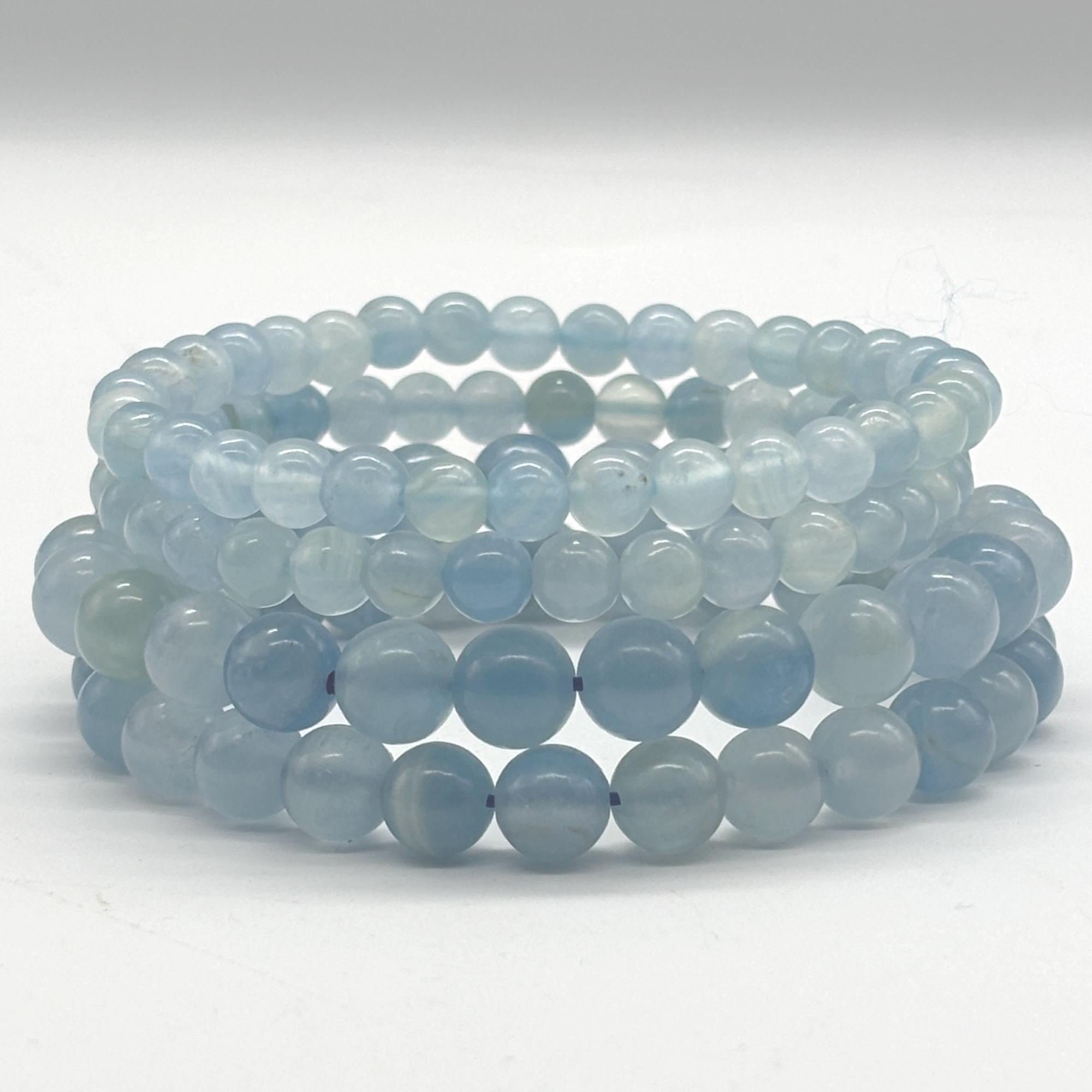 Blue Calcite Gemstone Round Beads Bracelet Sample Strand - 6mm Or 8mm - 7.5" Long