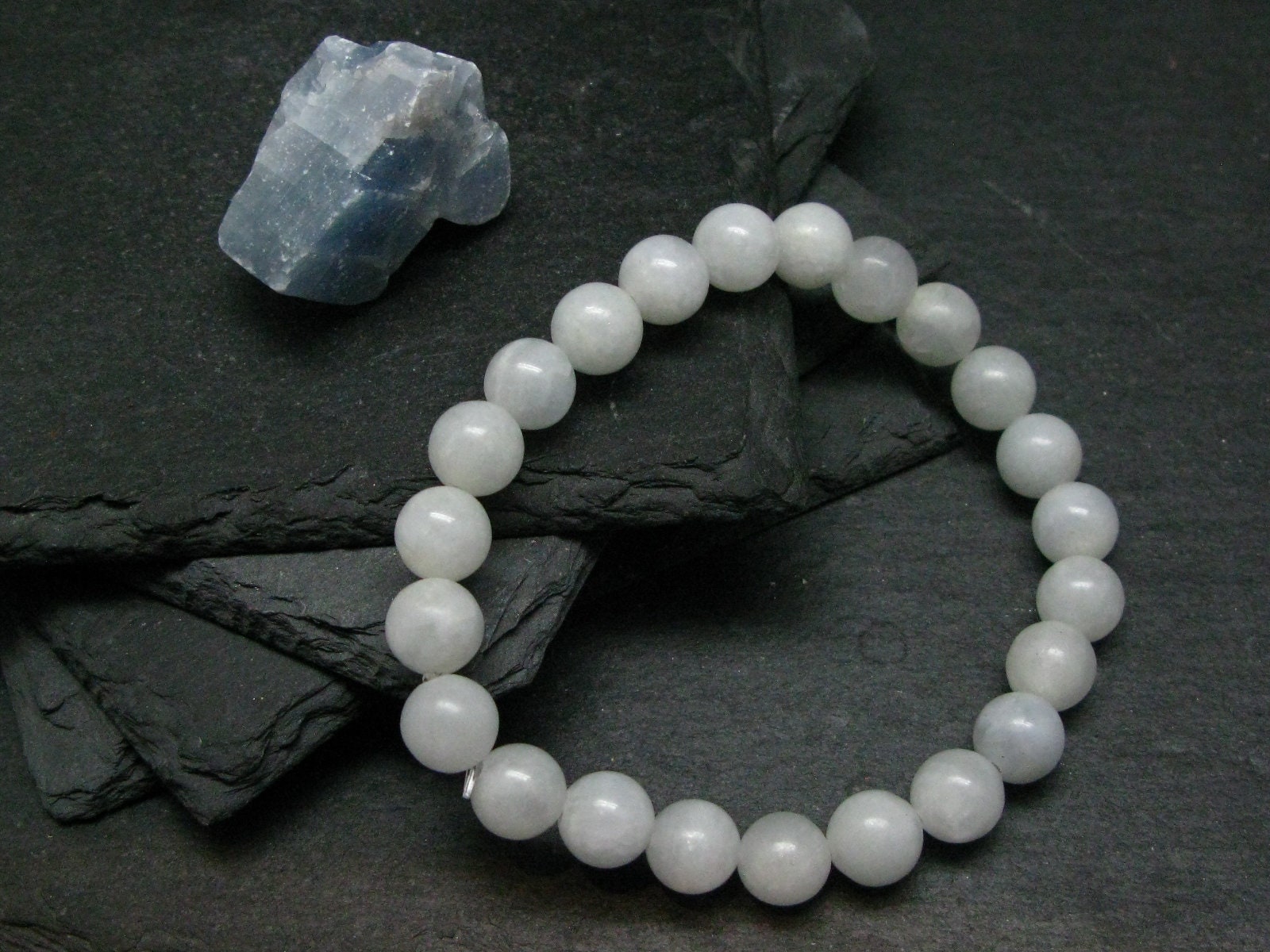 Blue Calcite Genuine Bracelet ~ 7 Inches  ~ 8mm Round Beads