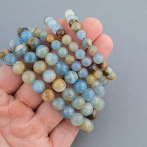 Lemurian Blue Calcite 8mm Stackable Round Natural Gemstone Bracelets - Handmade Bracelet Bracelet-
