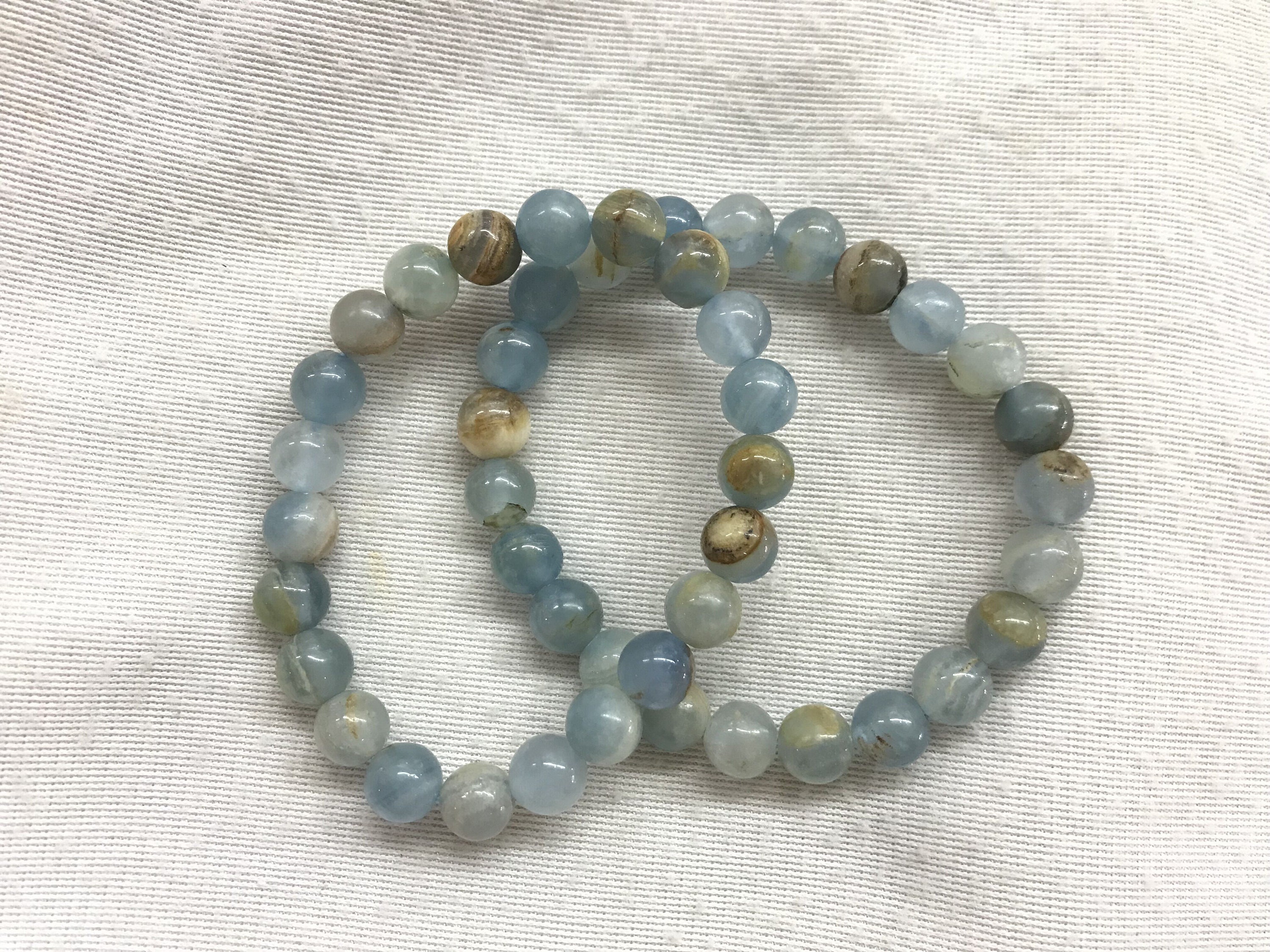 Lemurian Aquatine Brown Blue Calcite 8-8.5mm Round Natural Gemstone Beads Finished Jewelry Bracelet Supply - 1piece