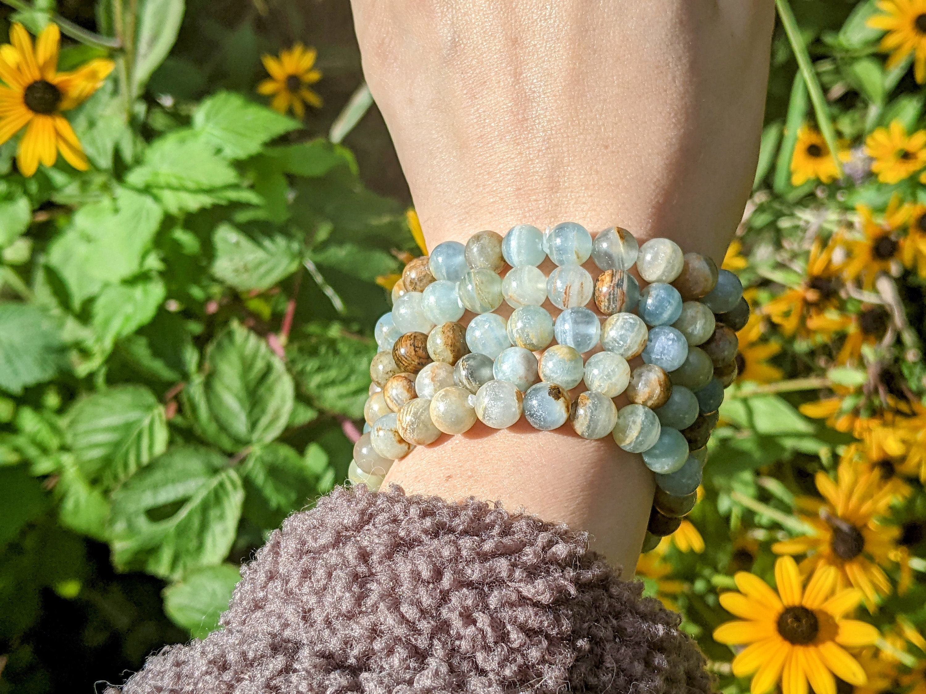 Lemurian Blue Calcite Beaded Stretch Bracelets 8mm