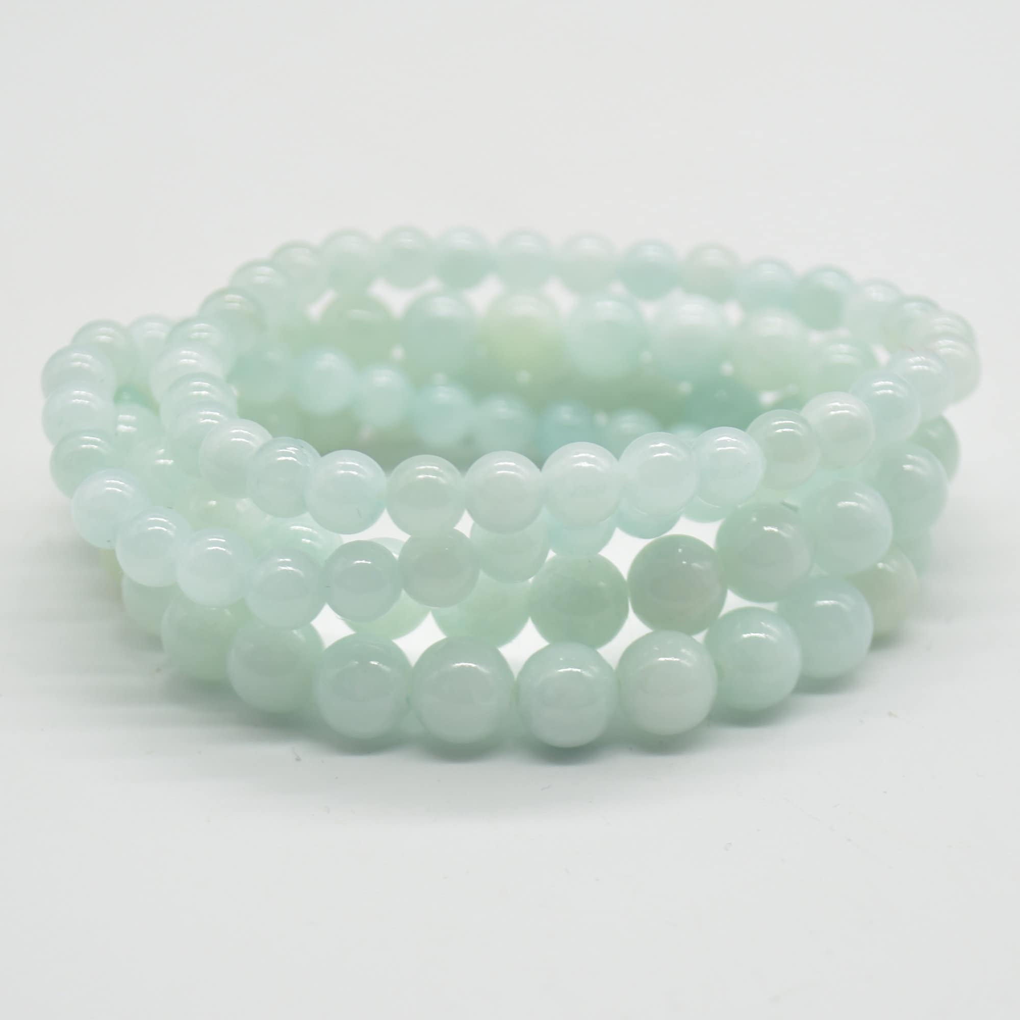 Mint Blue Calcite (dyed) Gemstone Round Beads Bracelet Sample Strand - 6mm Or 8mm Sizes - 7.5" Long