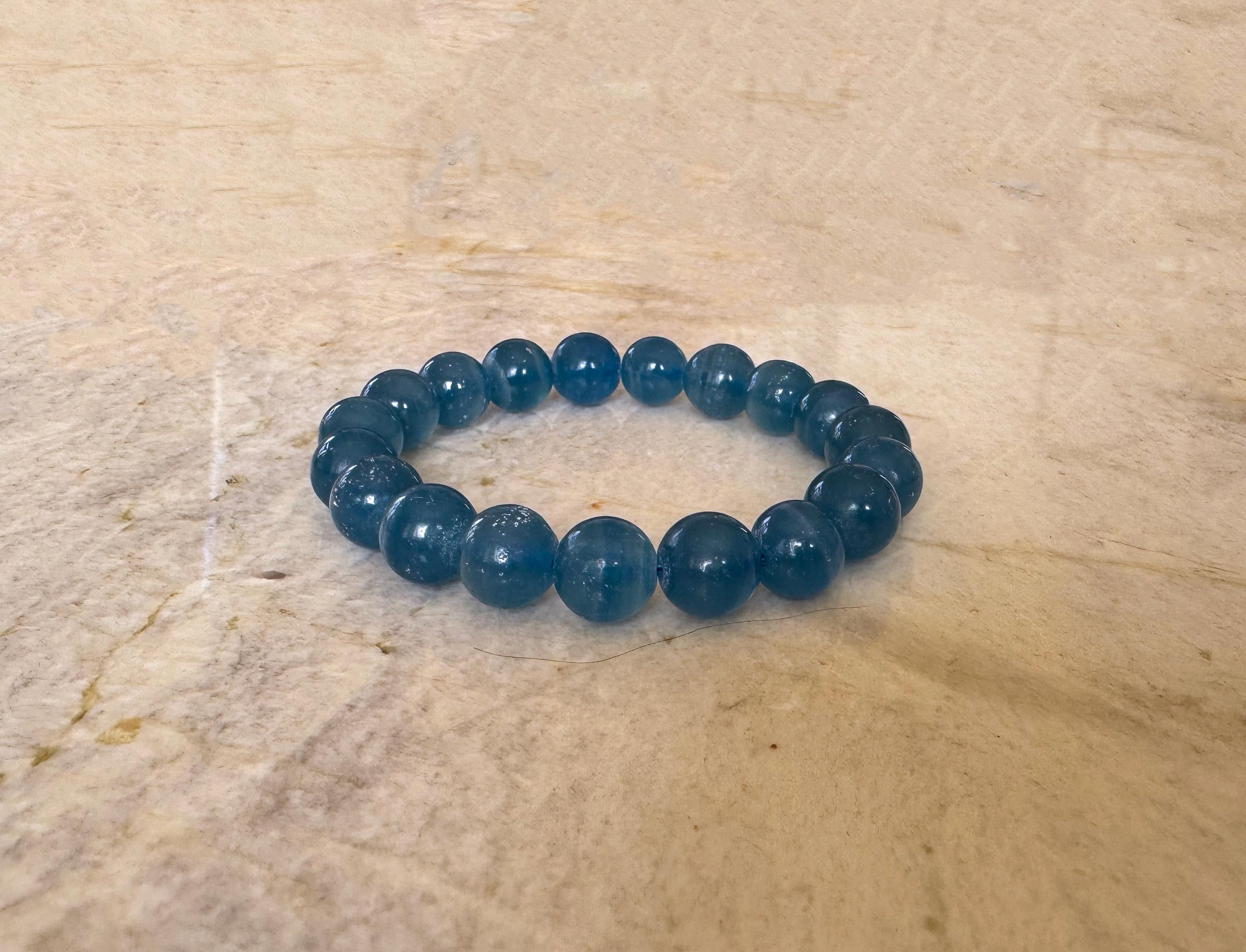 Rare Blue Calcite Bracelet: 10mm Gemstone, Handcrafted In Usa