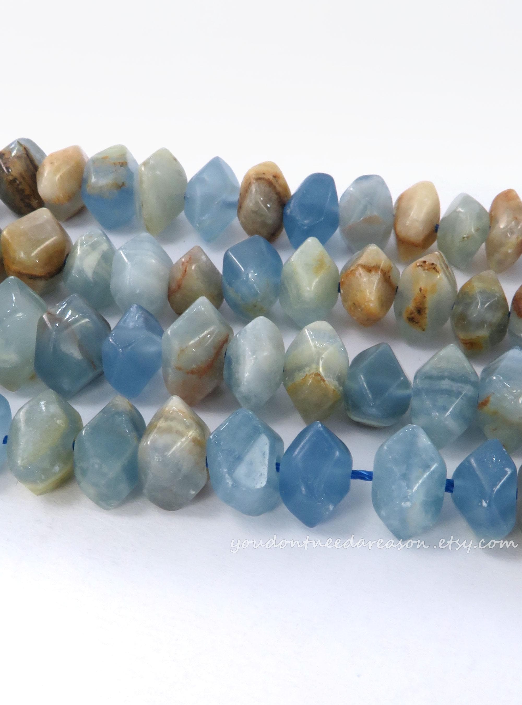 7" Strand Of Natural Blue Calcite Nugget Gemstone Beads For Jewelry Making