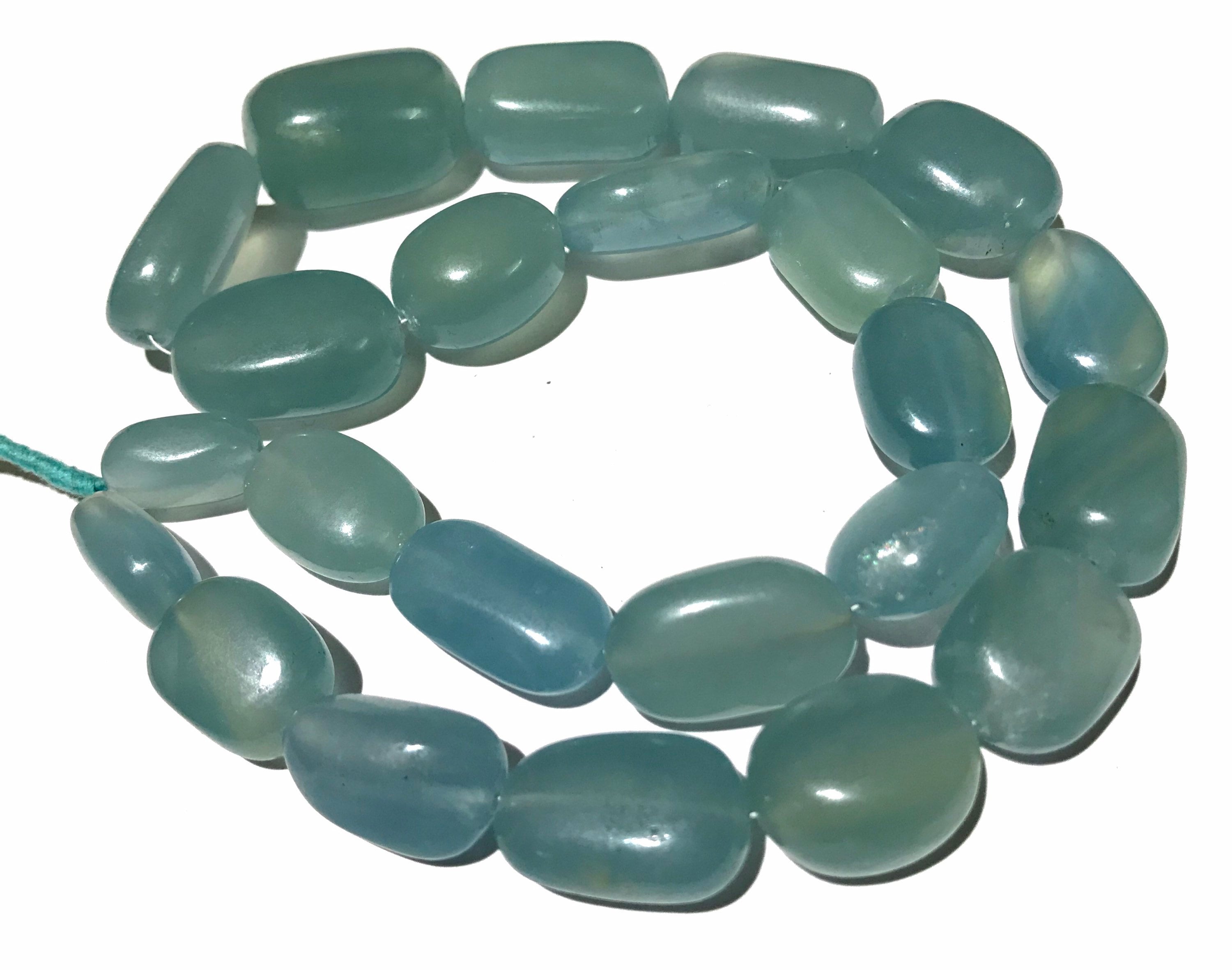 Aquamarine Color Smooth Calcite  Gemstone Beads/18” Calcite Stone Beads/13-16*16-22mm W*h Calcite Smooth Tumbles/blue Calcite Smooth Nuggets