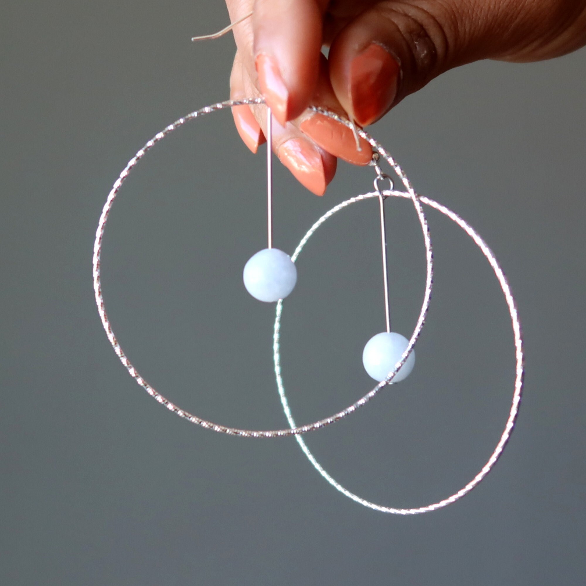 Blue Calcite Earrings Hoops Heavenly Crystal Healing Gems