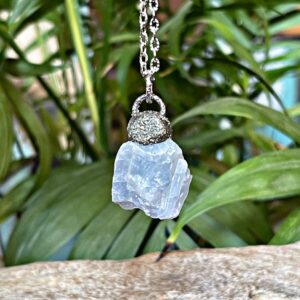Blue Calcite Necklace, Raw Stone Jewelry For Women & Men