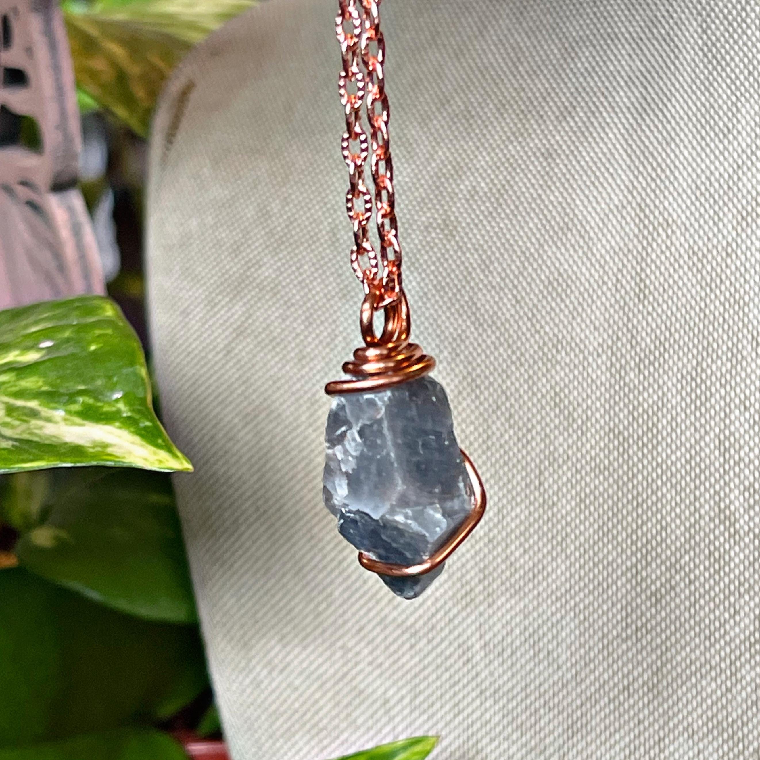 Blue Calcite Necklace, Raw Stone Jewelry Blue Calcite Necklace, Raw Stone Jewelry