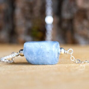 Raw Blue Calcite Necklace - Throat Chakra Crystal Necklace - Gift For Her - Healing Crystal Jewelry - Gift For Her - Calcite Crystal Bar