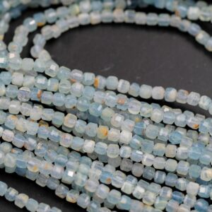 Natural Blue Calcite- Beads Full Strands-15.5 inches- 3mm- Nice Size Hole- Diamond Cutting, High Facets-Nice and Sparkly-Faceted Cube