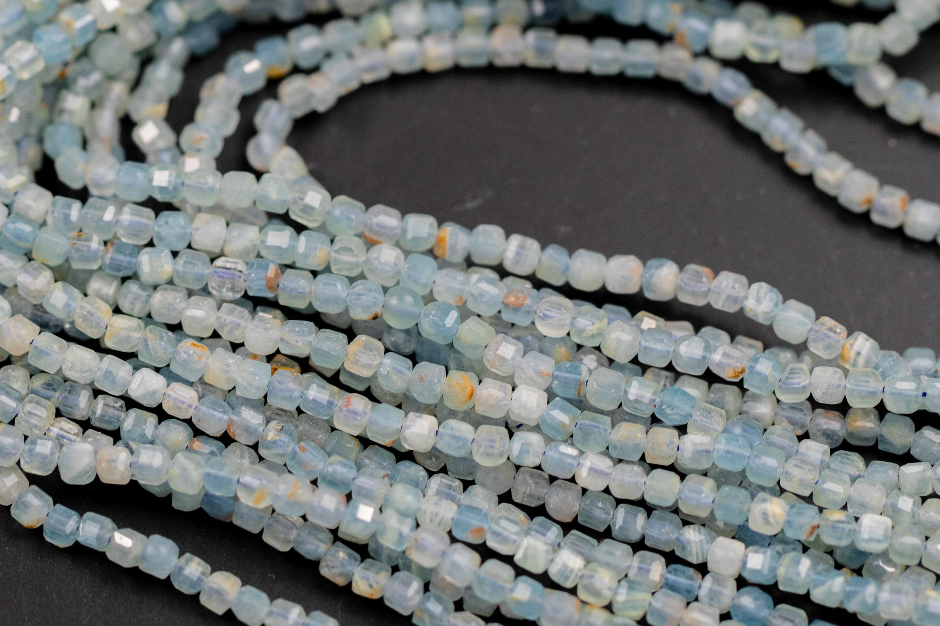Natural Blue Calcite- Beads Full Strands-15.5 Inches- 3mm- Nice Size Hole- Diamond Cutting, High Facets-nice And Sparkly-faceted Cube