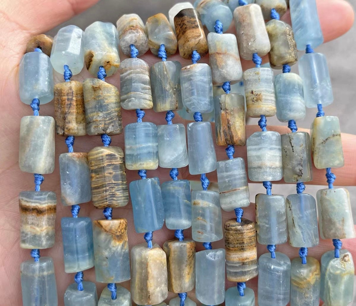 Natural Blue Calcite Cylindrical Barrel Loose Beads,diy Handmade Beaded Jewelry Making Accessories,15 Inches One Strand