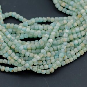 Natural Lemurian Blue Calcite Faceted Cube Beads Size 3.5mm 15.5" Strand