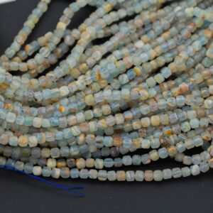 Natural Lemurian Blue Calcite Faceted Cube Beads Size 3.5mm 15.5" Strand