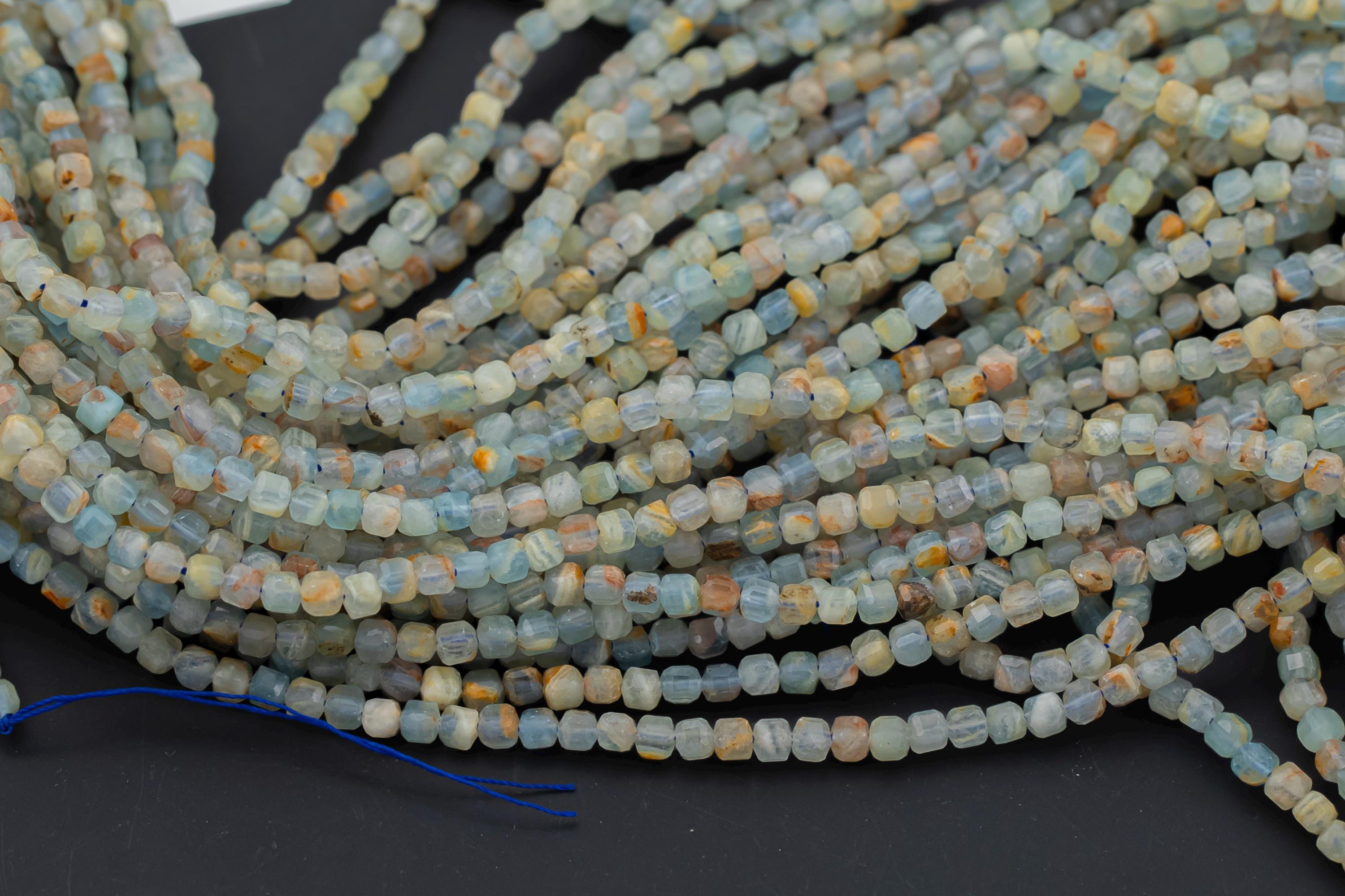 Natural Lemurian Blue Calcite Faceted Cube Beads Size 3.5mm 15.5" Strand