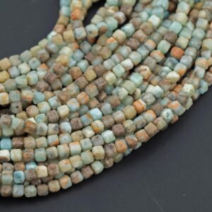 Natural Lemurian Blue Calcite Faceted Cube Beads Size 3.5mm 15.5" Strand