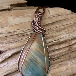 Lemurian Blue Calcite And Copper Pendant Necklace