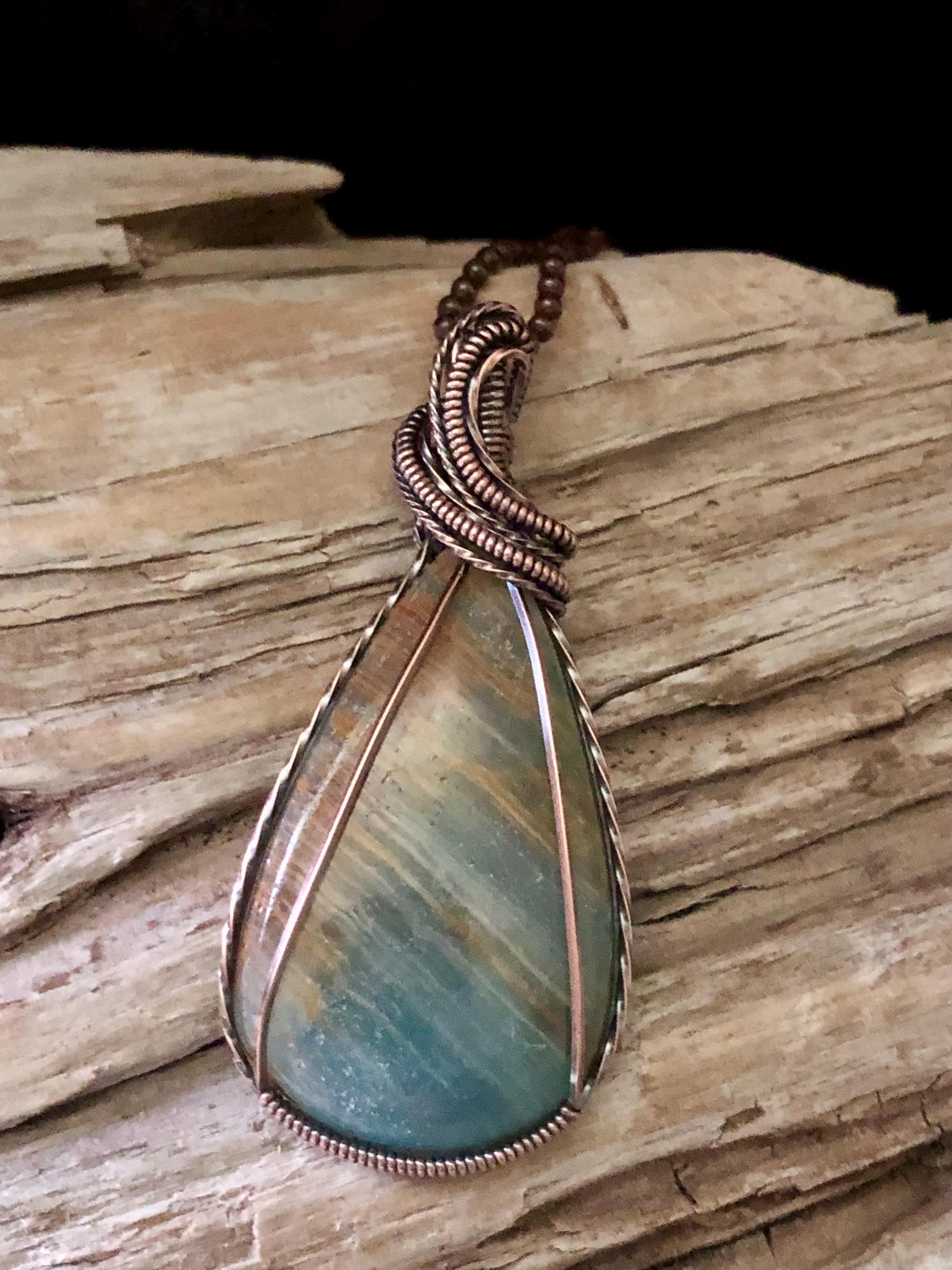 Lemurian Blue Calcite And Copper Pendant Necklace