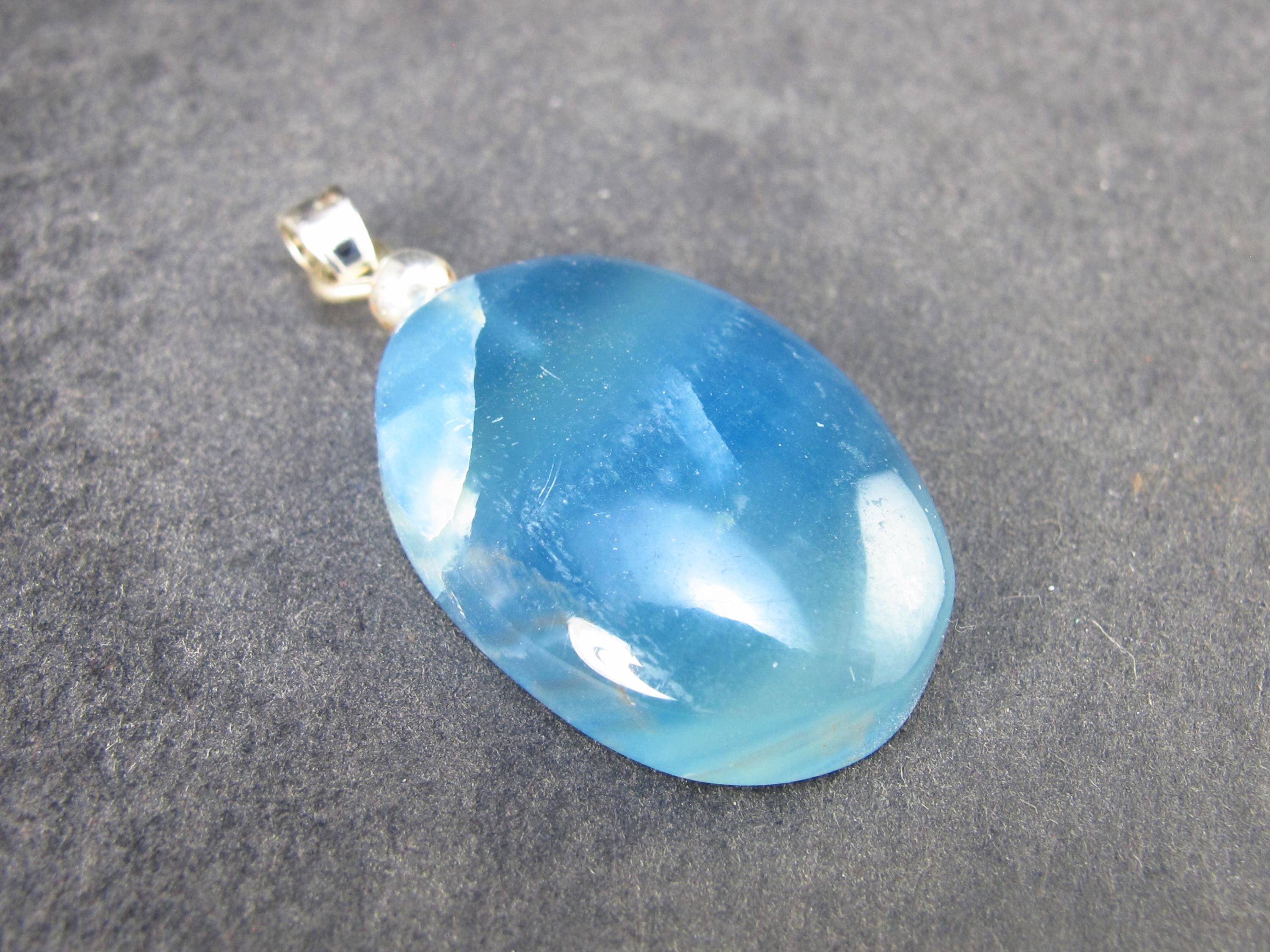 Lemurian Aquatine Blue Calcite Silver Pendant From Argentina - 1.5" - 6.88 Grams
