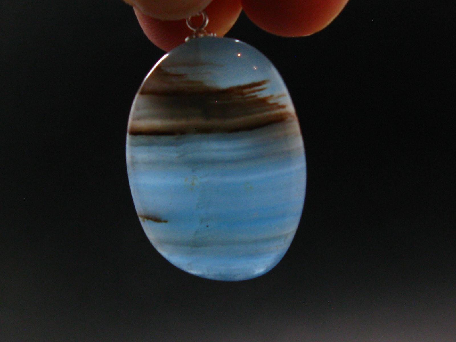Lemurian Aquatine Blue Calcite Silver Pendant From Argentina - 1.5" - 8.32 Grams
