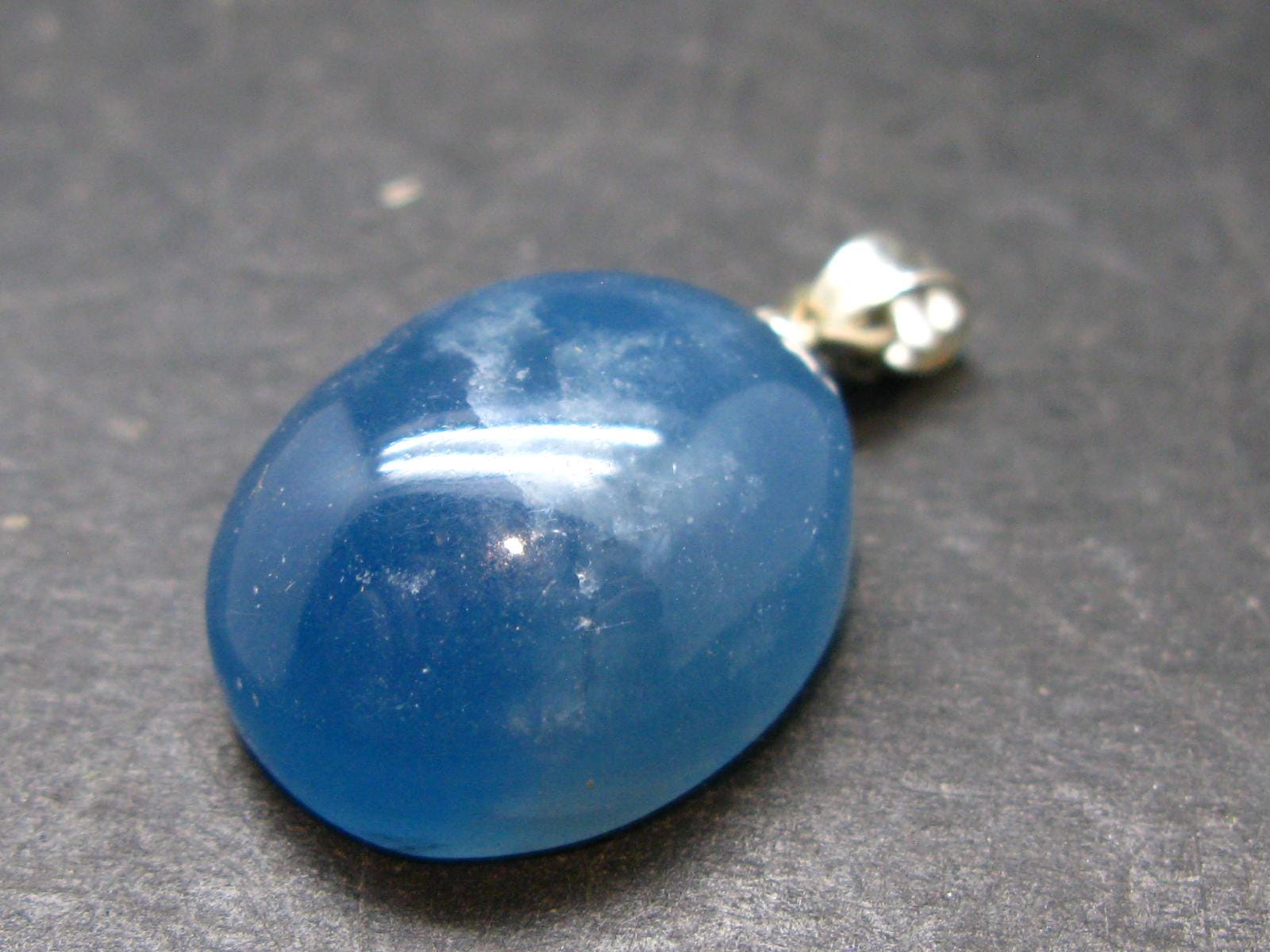 Lemurian Aquatine Blue Calcite Silver Pendant From Argentina - 1.1" - 5.44 Grams