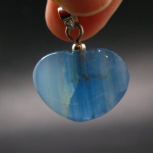 Lemurian Aquatine Blue Calcite Silver Heart Pendant From Argentina - 1.0" - 5.40 Grams