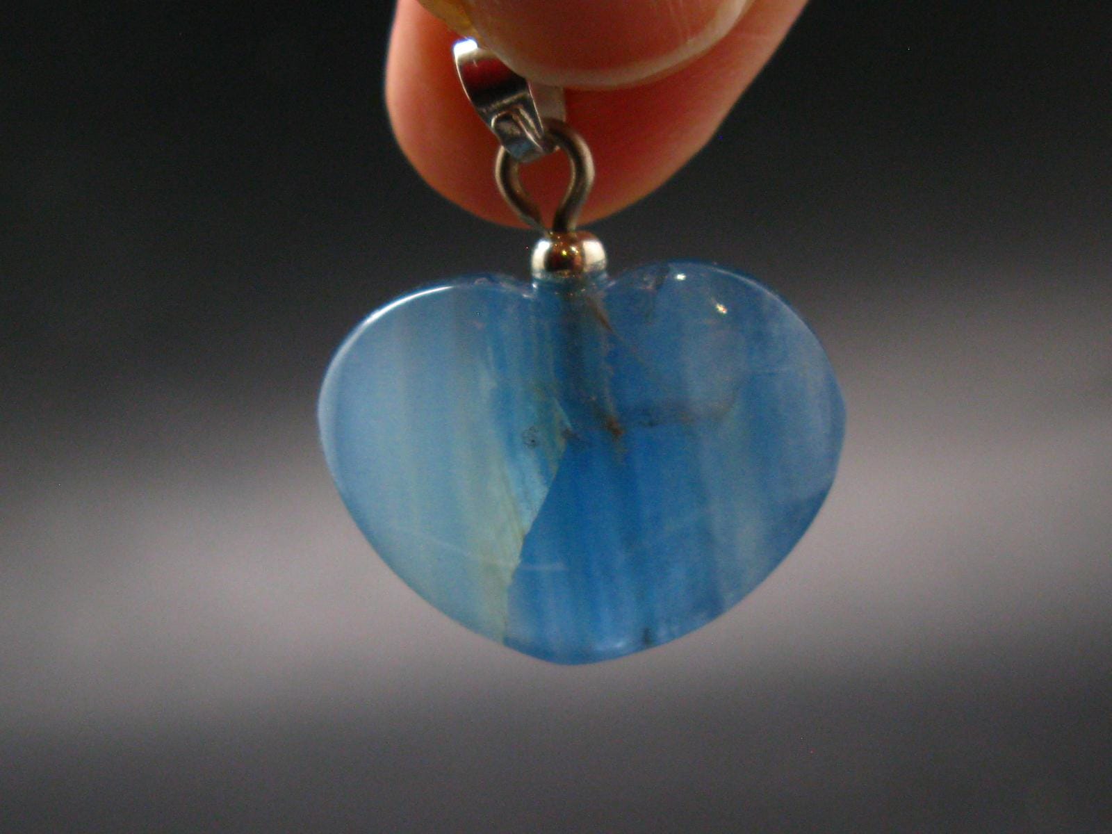 Lemurian Aquatine Blue Calcite Silver Heart Pendant From Argentina - 1.0" - 5.40 Grams